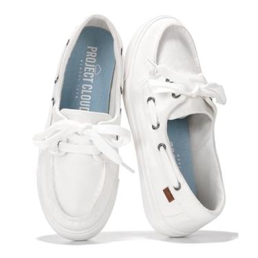 Imagem de Project Cloud Tênis Femininos - Sapatos Femininos Com Molas De Espuma De Memória - Sapatos Náuticos Slip-On - Tênis Antiderrapantes Da Moda - Mocassins Leves (Marinha, Branco, 7.5) Branco
