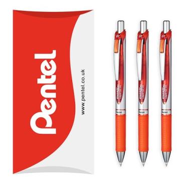 Imagem de Pentel Caneta de tinta gel líquida retrátil EnerGel XM BL77 – 0,7 mm – 54% reciclada – Pacote com 3 – Laranja