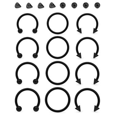 Imagem de Hoeudjo Anéis de septo de segmento articulado de aço inoxidável 16G Anel de argola de ferradura para lábios, cartilagem, tragus, daith, hélice, brincos para dormir, piercing corporal, tamanho 6/8/10