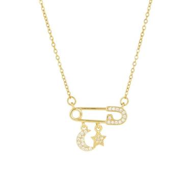 Imagem de KONPJE Colar de alfinete de segurança para mulheres colar de coração de cristal cúbico de cristal preto clipe de papel colar ajustável rosa coração pingente colar Y2K joia de saúde mental, Small, Liga