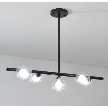 Imagem de Lustre moderno de fazenda, lustre de vidro linear, bola preta, lustre para sala de jantar, industrial, teto, luz pendente, dourado, tira longa, lâmpada suspensa para cozinha, sala de estar,