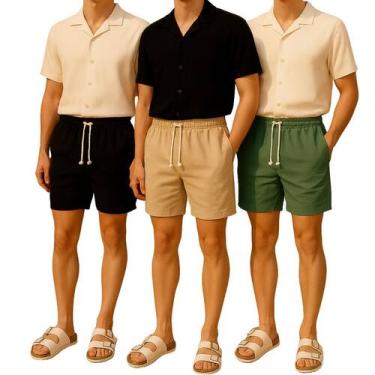 Imagem de Kit 3 Short Bermuda Linho Masculina Bolso Faca Mauricinho - Prime Star