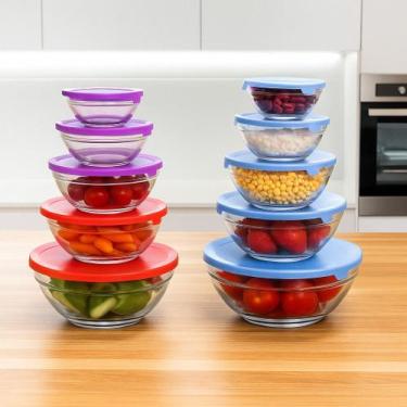 Imagem de Conjunto 5 Potes Recipiente Guarda Fruta Condimentos Vidro Marmita Tig