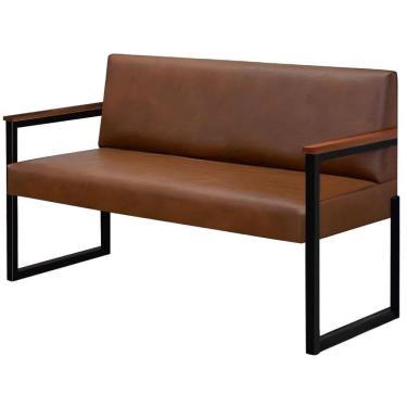 Imagem de Sofá 2 Lugares Niterói Couro Marrom Em Metal Preto