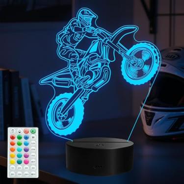 Imagem de Luz noturna para bicicleta suja, presentes de bicicleta suja, lâmpada de ilusão 3D com controle remoto, 16 cores RGB, 4 modos de piscar, temporizador, regulável, decoração de quarto infantil para