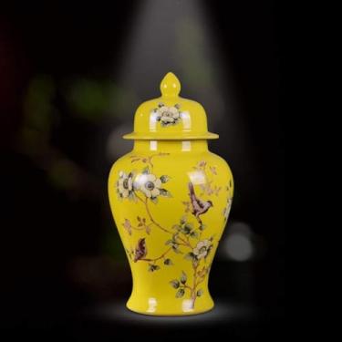 Imagem de AKALNNB Vaso de flores de cerâmica para decoração de casa, vaso de porcelana azul e branco chinês antigo tradicional para flores, vermelho