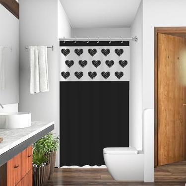 Imagem de Cortina Box 1,80x2,00m Com Ganchos Pvc Antimofo Cores e Estampas Variadas (Coração Preto)