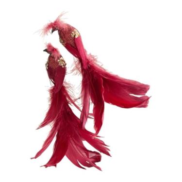 Imagem de Vaveren 2x Pássaros Artificiais Simulação Enfeites de Pássaros Clip em Falsos Artesanato Decorações de Árvore de Natal para Galhos de Pátio, Vermelho