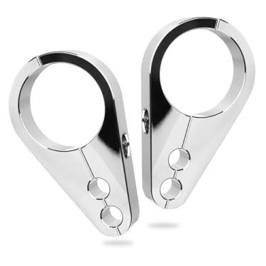 Imagem de MoKitDora Clipes de guidão de motocicleta de 3,8 cm ou moldura de cabo de embreagem com furo duplo grampo de montagem de linha de freio universal para Harley 2 peças, cromado
