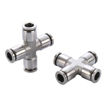 Imagem de Encaixe 6 8 10 12 mm OD PU Tubo Press Fit Push In Quick Connector Cross 4 Ways Pneumático 304 Aço Inoxidável Air Fitting Homebrew (10 mm)