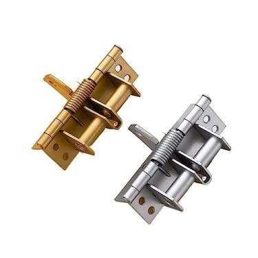 Imagem de 2 peças/par dobradiça invisível de mola de porta dobradiça de fechamento automático de 90°; fecho de porta multifuncional com posicionamento (prata)