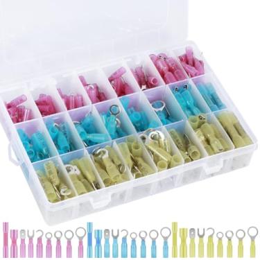 Imagem de QUWUMGD 270 peças de conectores de fio termorretrátil à prova d'água Kit de terminais de fio elétrico AWG 12-10 16-14 22-16 Anel de garfo de grau marítimo Conector de extremidade de crimpagem Kit de