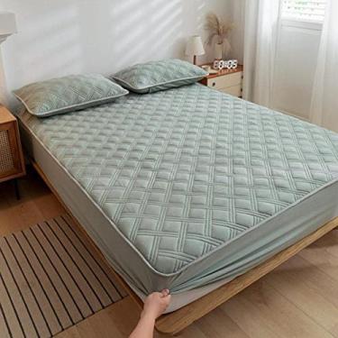 Imagem de Jogo de lençol com elástico para colchão Queen Twinpink, capa protetora de colchão acolchoado de algodão grosso, lavável, capa de cama e fronha para quarto de hotel 90 x 200 cm (verde solteiro GG 120