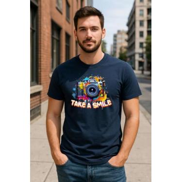 Imagem de Camiseta 100% Algodão Estampa Câmera Fotográfica Retrô - Lhshop, Azul,