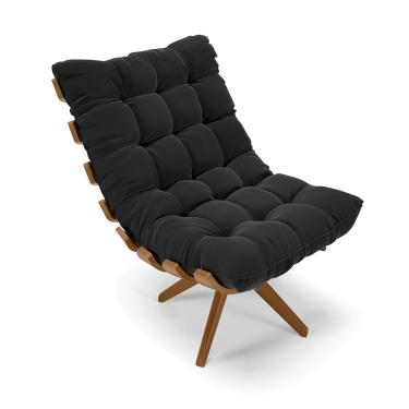Imagem de Poltrona Giratória Costela Suede Preto Base de Madeira MA30 M11 - D'Rossi