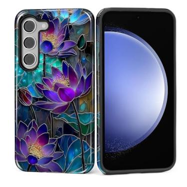 Imagem de MQJCYB Capa para Samsung Galaxy S23 Plus, híbrida, resistente, 2 em 1, resistente à prova de choque, proteção brilhante, para Samsung Galaxy S23 Plus Mystic Lotus Vitral