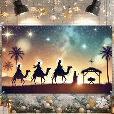 Imagem de HOMETITUTE Banner de Natal de três homens sábios 188 x 109 cm cenário de presépio religioso fundo de feriado epifania estrela de Belém decoração de parede para exibição de festa em igreja interna e