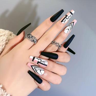 Imagem de Unhas de pressão – unhas postiças de gel macio de caixão com cola, kit de unhas de gel reutilizáveis 24 peças para mulheres, 12 tamanhos