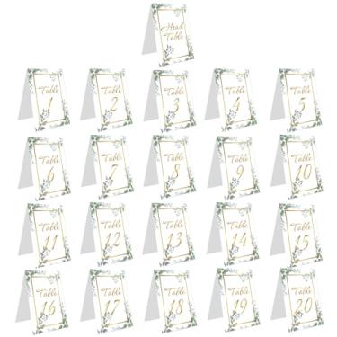 Imagem de 21un Número Mesa Casamento Dourado, Delicado Dupla Face 1-20 Cartões Número de Mesa em Folha Ouro Números para Recepções Casamento Festas de Ideais Banquetes (Estilo Folha)