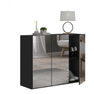 Imagem de Sapateira 3 Portas Com Espelho Nina Multimóveis V6020 Preta - MULTIMOV