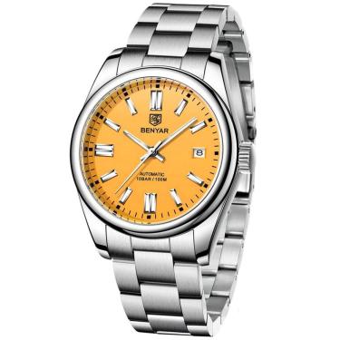 Imagem de Relógio De Pulso Masculino Automático Em Aço Inoxidável Casual à Prova D\' água Amarelo