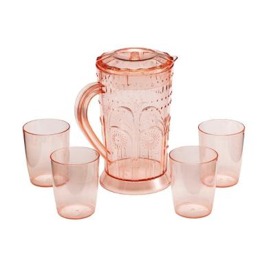 Imagem de Jarra Acrílico 4 Copos Agua Suco Gelo Bebida1200ml Rosa