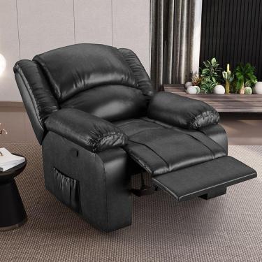 Imagem de Poltrona Do Papai Reclinável Sala De Cinema Madrid Manual Pu Preto Brilho G26