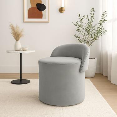 Imagem de Puff Encosto Confortável Sala Estilo Moderno Redondo Suede Cinza