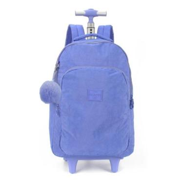 Imagem de Mochila De Rodinhas Escolar Crinkle Chaveiro Pompom Up4you, Violeta