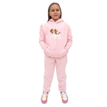 Imagem de Conjunto de Frio Menina Infantil Blusa Canguru Moletom e Calça Lisa Confortavel Basica Creche