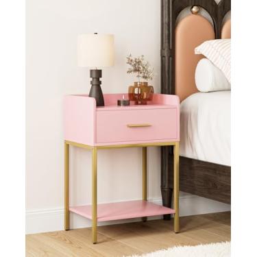 Imagem de AEPOALUA Mesa de cabeceira com estação de carregamento, mesa de cabeceira com gaveta e 2 prateleiras, mesa lateral pequena, mesa de cabeceira branca moderna, mesa de canto alto para quarto, sala de