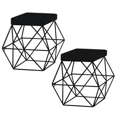 Imagem de Kit 2 Puffs Decorativo Base Preto Trixie Veludo Preto