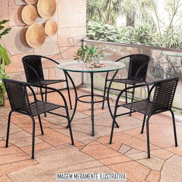 Imagem de Mesa Para área Externa Redonda Happy Hour De Aço E Fibra Sintética E Vidro 80 Cm Acesse Móveis Preto