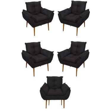 Imagem de Kit 05 Poltrona Opala Sofá Sala, Quarto, Escritório Suede Cor:preto