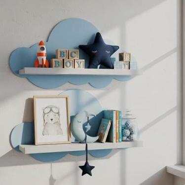 Imagem de Kit 2 Prateleiras para Quarto Infantil Nuvem Branco / Azul - JPF Móvei