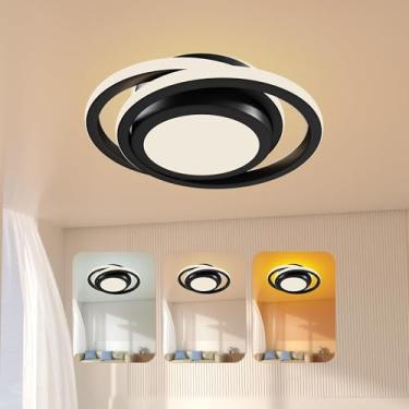 Imagem de Luminária de Teto 32cm Bivolt 28W Led Lustre Redonda, Plafon com Luz Tricolor Regulável para Quarto, Sala, e Cozinha Preto