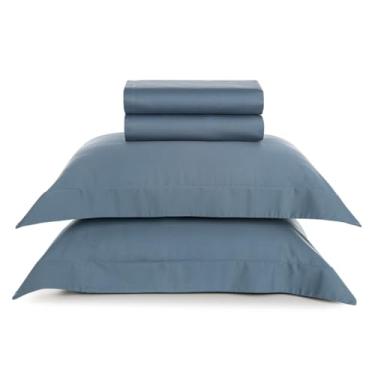 Imagem de Jogo De Cama King Karsten 300 Fios Algodão Egípcio 4 pçs - Sobre Lençol com Dobra Feita (Bossa Azul)