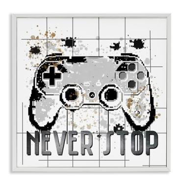 Imagem de Stupell Industries Never Stop Pixel Gamer Arte giclée emoldurada preta, design por Kim Allen, 61 x 61 cm