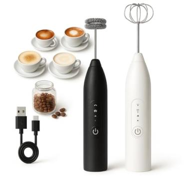 Imagem de Mixer Elétrico Portátil 3 Velocidades Sem Fio – Fuê Inox USB Recarregável para Café, Cappuccino, Ovos e Bebidas – Mini Batedor de Espuma