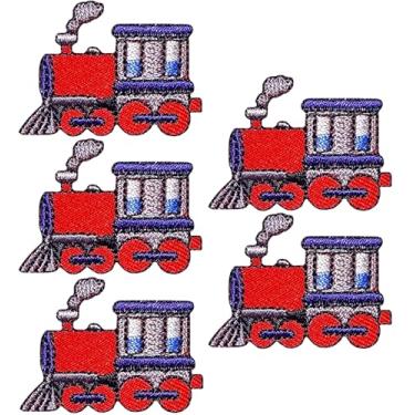 Imagem de Papapatch Conjunto 5 de pequenos mini trem a vapor fofo retrô desenho animado de motor infantil reparação de roupas bolsas decalque aplique decorativo ferro costurado em adesivos bordados (TRAIN-01