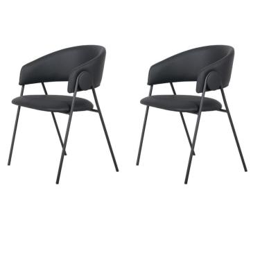 Imagem de Kit 2 Cadeiras Com Braços Toulouse Júlia Mara Fratini Poliureto (pu) Preto Base Aço Carbono Preto