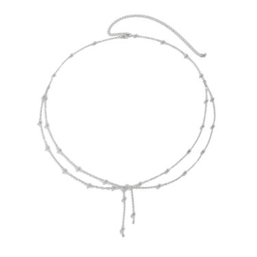 Imagem de Colar feminino de corrente, corrente de cintura, corrente abdominal, dourado/prata, ajustável, extralarge, Liga metálica, Sem Pedra Preciosa