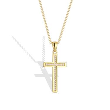 Imagem de REchoLI Colar de cruz para mulher, banhado a ouro 18 K, pingente adornado com diamante em forma de cruz, colar religioso, corrente de joias cristãs, 45 cm/17,71 polegadas, 17.71 Inches, Cobre, Sem