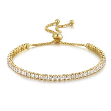 Imagem de Miss Glorael Pulseira de tênis clássica de zircônia cúbica de 2 mm banhada a ouro 14K para mulheres, tamanho de 16,5 a 20 cm, adequada para uso diário e ocasiões especiais (ouro 14 quilates)