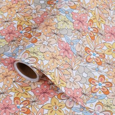 Imagem de RayofSun Rolo de papel de embrulho floral 43 cm x 5 m mini rolo boho vintage flor embrulho para presente todas as ocasiões casamento, aniversário, chá de panela, chá de bebê, Natal