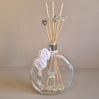 Imagem de Garrafa para Difusor de Ambientes 550ml com Varetas – Vidro Decorado para Aromatizador 550ml(Branco Com Prata)