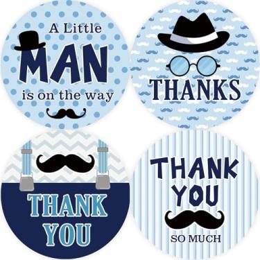 Imagem de 80 peças de adesivos de agradecimento A Little Man is On The Way, adesivos redondos para chá de bebê de bigode, etiquetas redondas de homenzinho para lembrancinhas de festa temáticas de aniversário