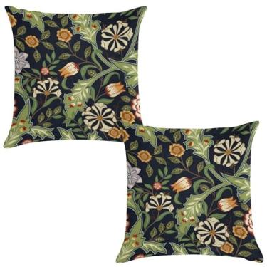 Imagem de TFOSO Capas de almofada florais vintage, verde vintage botânica arte floral decoração de casa fronhas quadradas para cama, sofá, sala de estar, carro, interior e exterior, 2 conjuntos de 40 x 40 cm