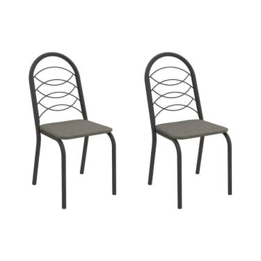Imagem de Cadeira Sala De Jantar Holanda 2c009prf Aço Kit 2 Un Preto/linho Escuro - Kappesberg