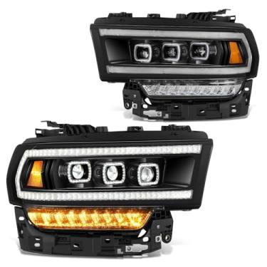 Imagem de DNA MOTORING Faróis pretos para projetor de seta âmbar com LED duplo DRL compatível com Ram 2500/3500/4500/5500 2019-2024, CH2502338, CH2503338, 68406277AD, 68406276AE, HL-HAY-076-BK